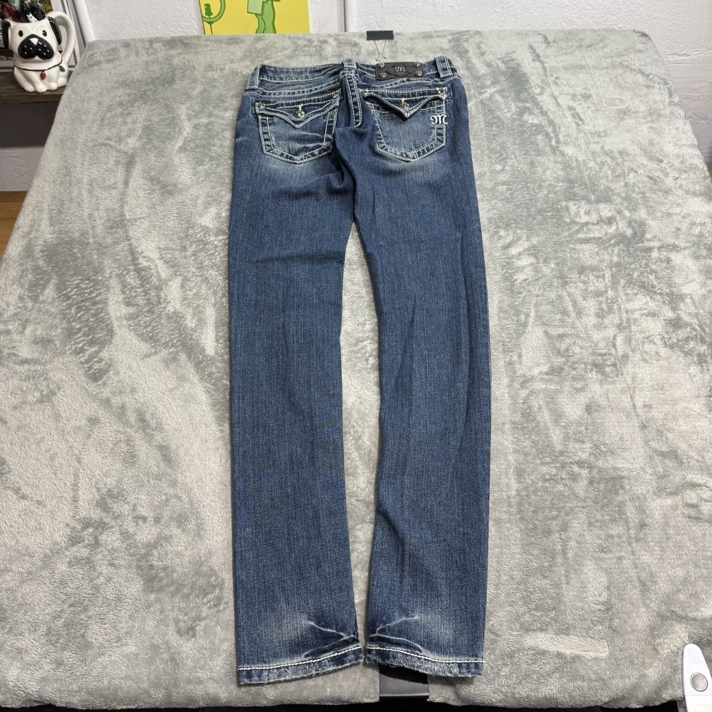 Miss Me Jeans Womens 25 Blue Skinny Signature Low Rise Y2K Stud Flap Pocket